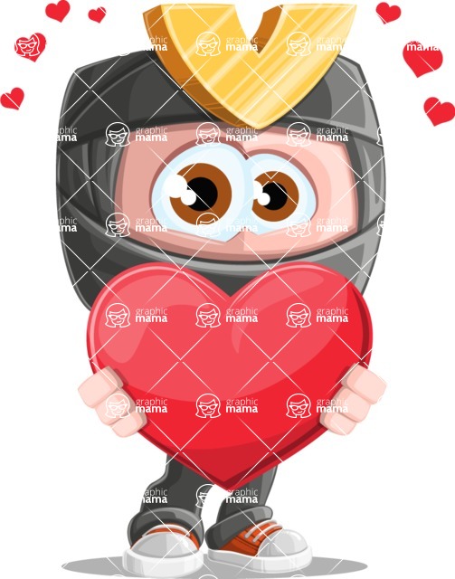 Cute Ninja Cartoon Vector Character AKA Arata - Romantic Ninja with Heart Cartoon Character